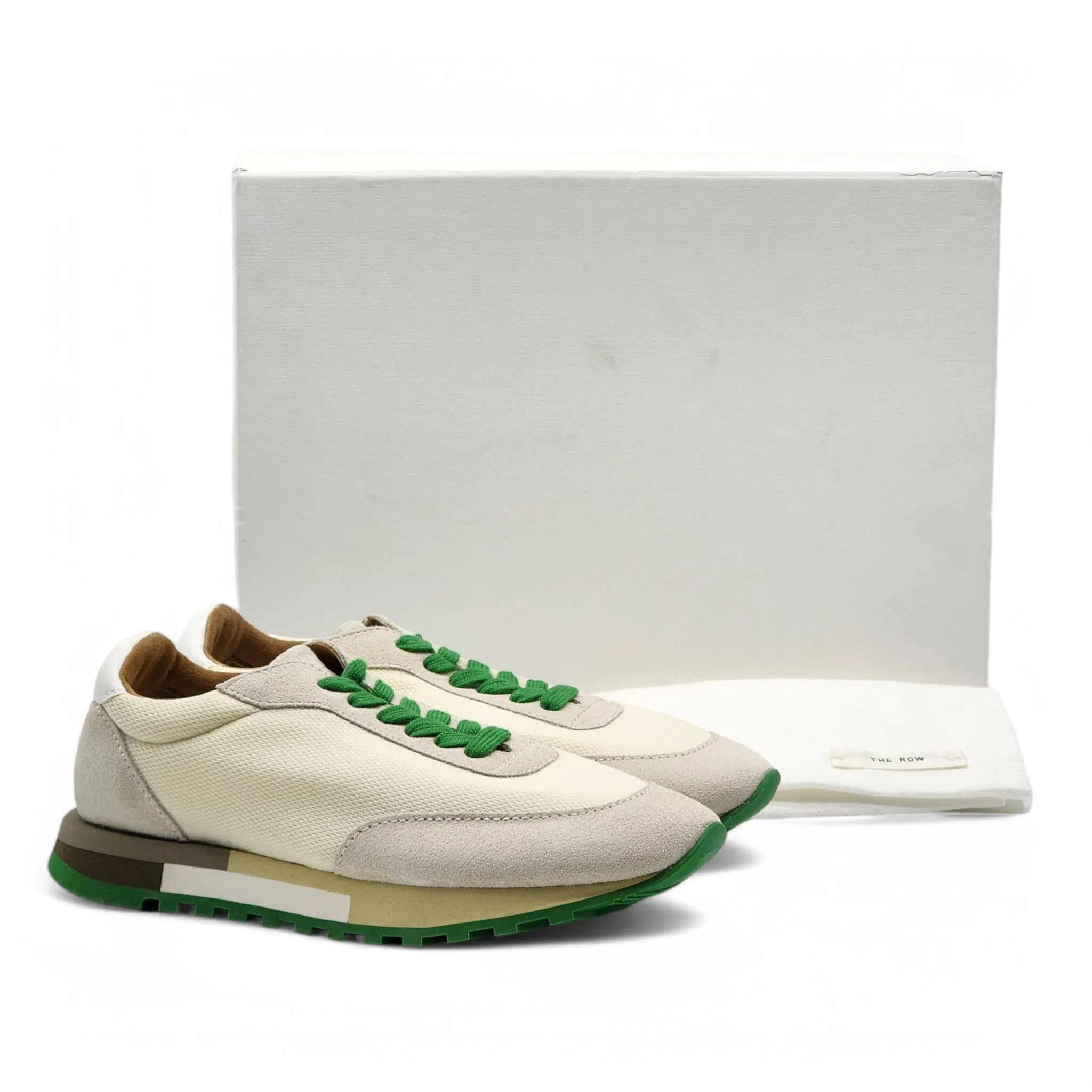 The Row Owen Runner Sneakers - Mesh and Suede - Beige/Green 35