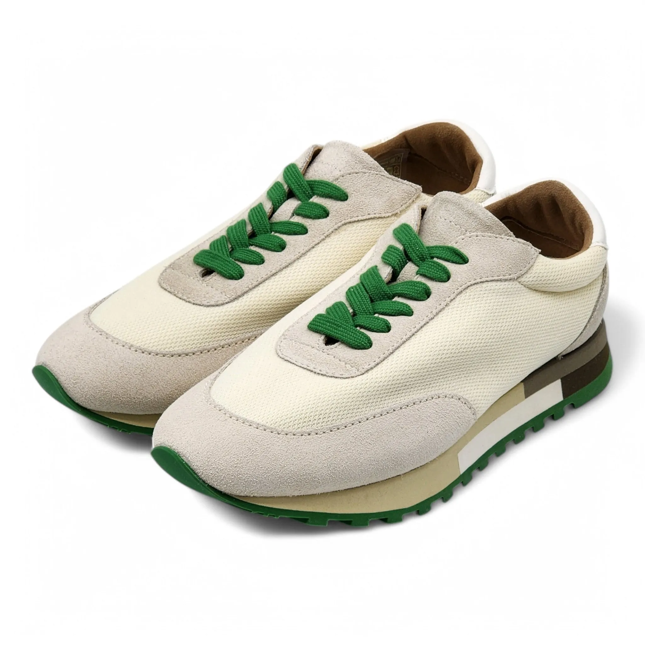 The Row Owen Runner Sneakers - Mesh and Suede - Beige/Green 35