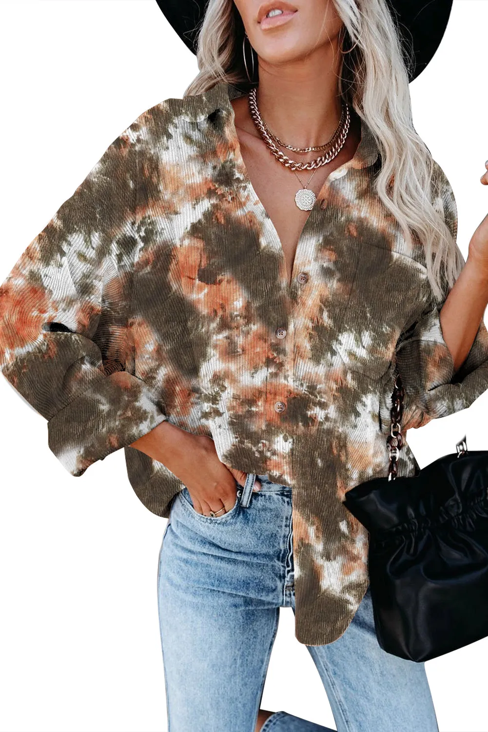 Tie Dyed Loose Corduroy Shirt