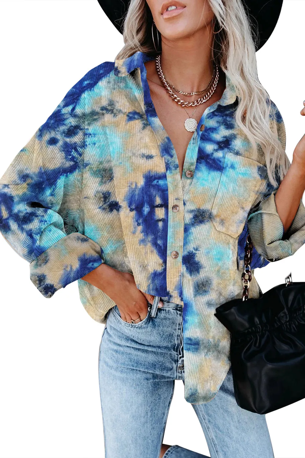 Tie Dyed Loose Corduroy Shirt