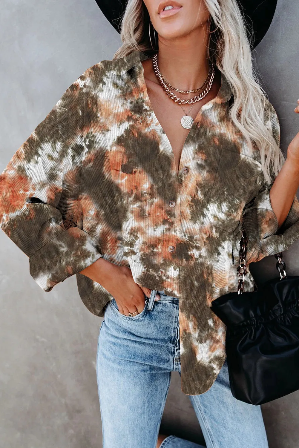 Tie Dyed Loose Corduroy Shirt