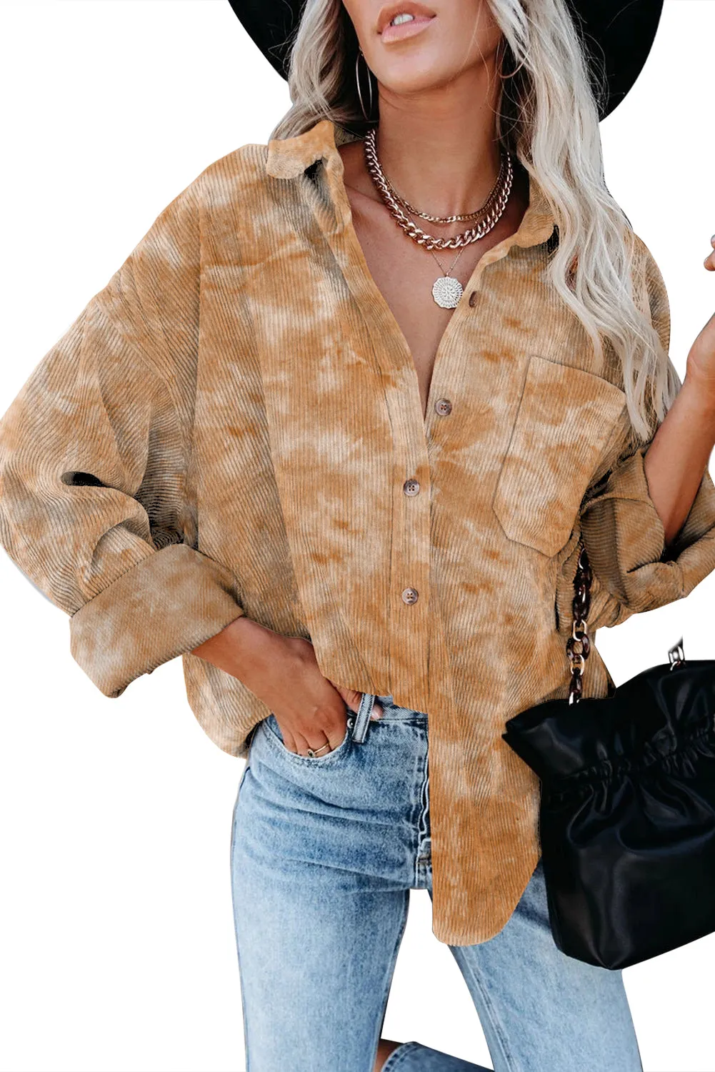 Tie Dyed Loose Corduroy Shirt