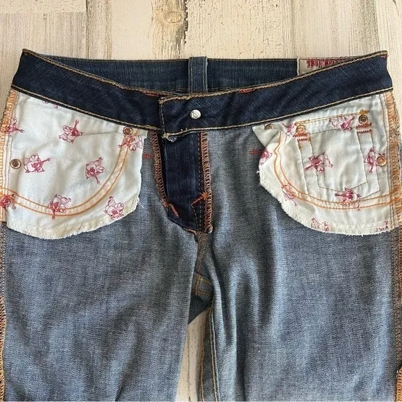 True‎ Religion Jeans Julie Made In USA Low Rise Y2K Blue Denim Women's Size 28