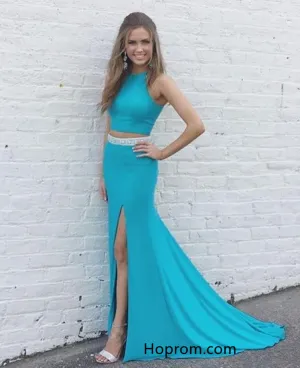 Two Piece Simple Halter Prom Dress 2018 Evening Gown