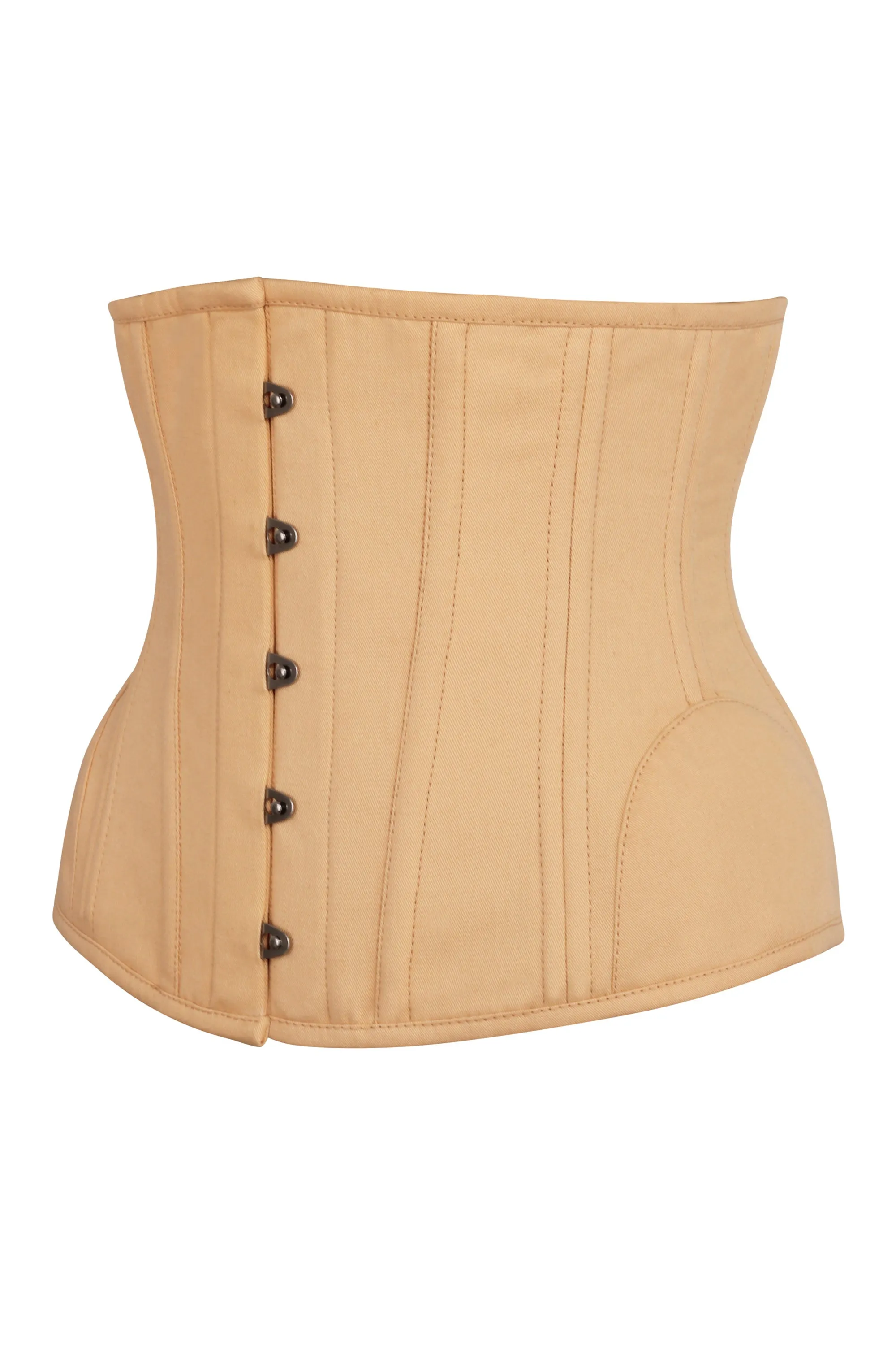 Underbust Waist Trainer In Beige Cotton Twill -Curved Hem And Hip Panels