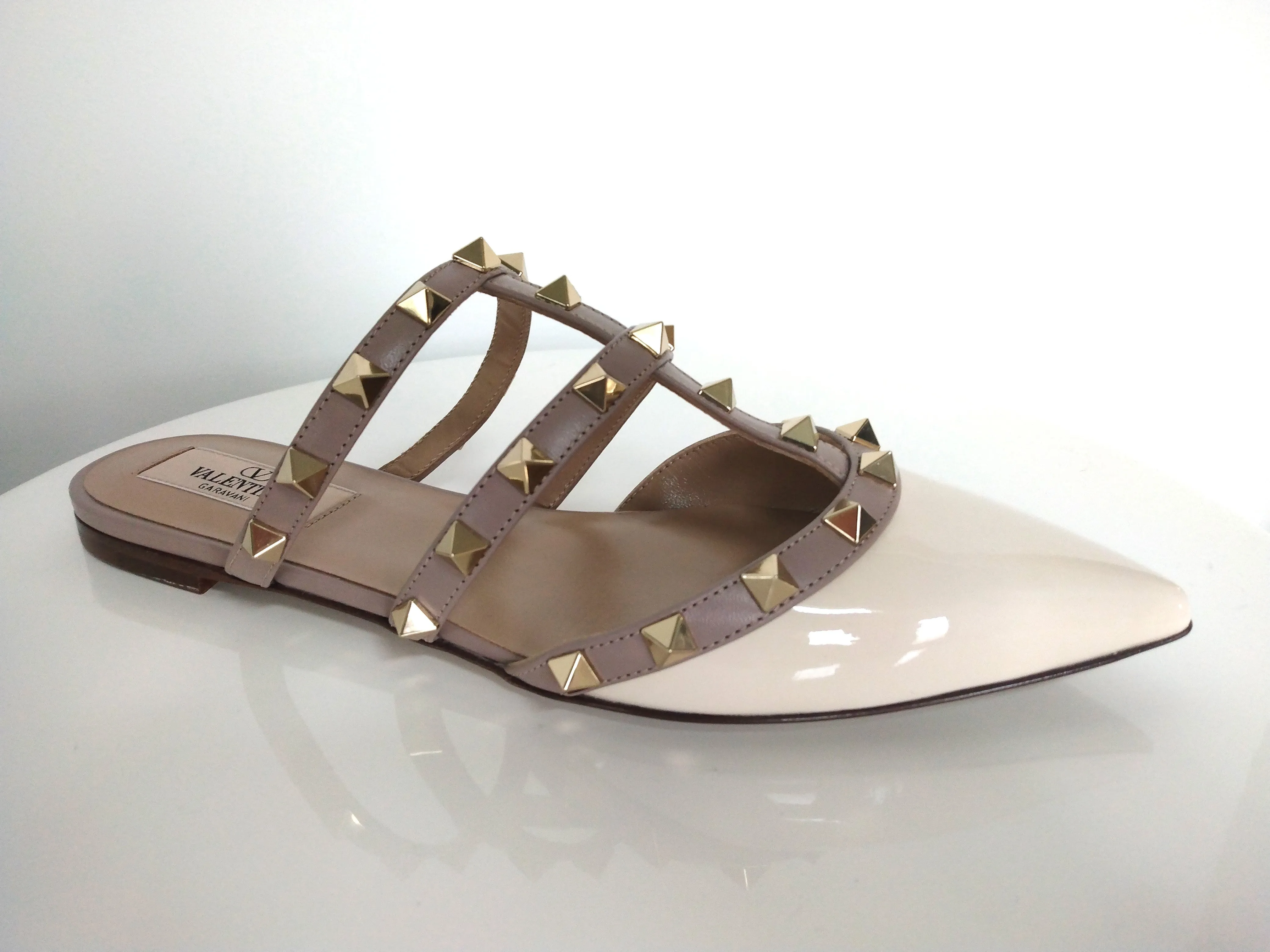 Valentino Ivory Patent Rockstud Mule Flat