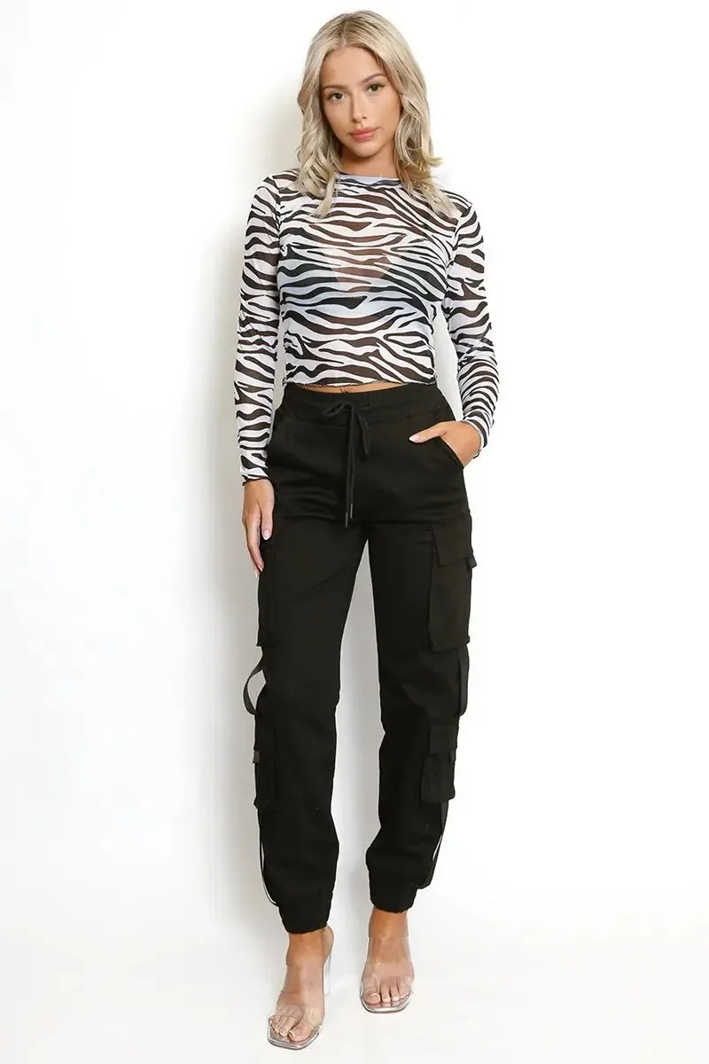 Versatile High Waist Multi- Pocket Elastic Cargo Pants