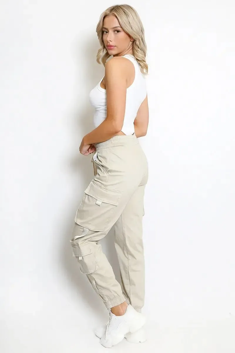 Versatile High Waist Multi- Pocket Elastic Cargo Pants