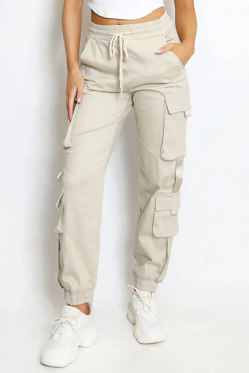 Versatile High Waist Multi- Pocket Elastic Cargo Pants
