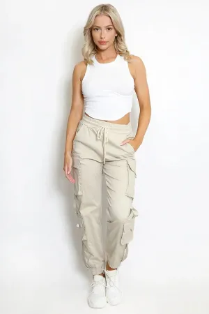 Versatile High Waist Multi- Pocket Elastic Cargo Pants