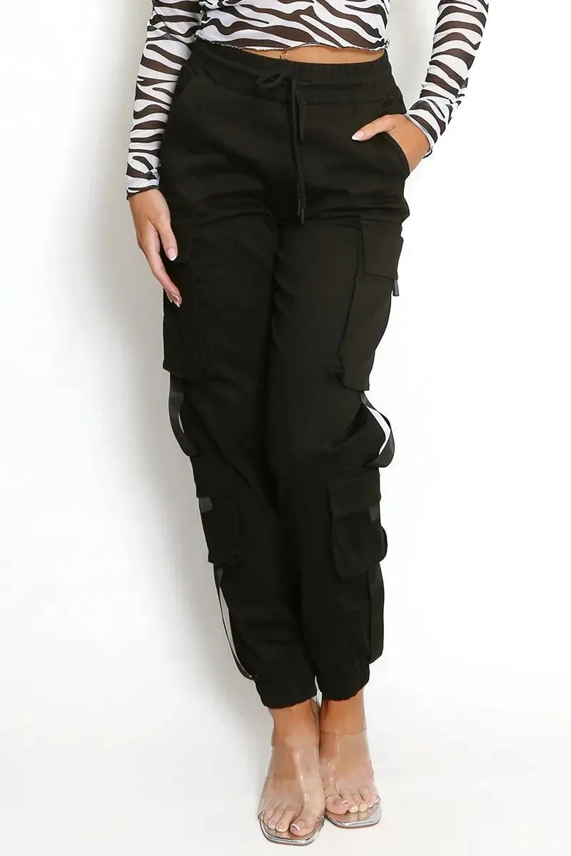 Versatile High Waist Multi- Pocket Elastic Cargo Pants