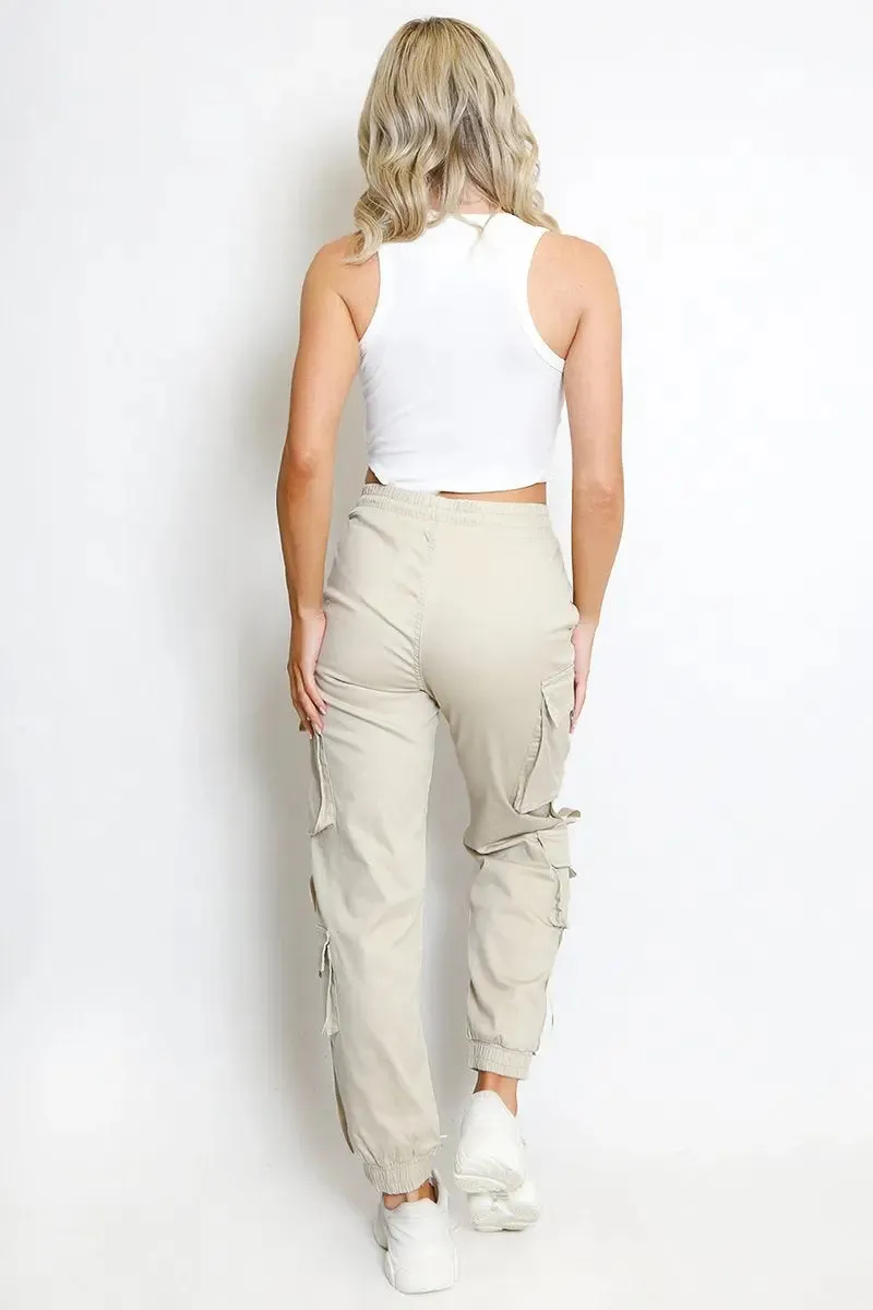 Versatile High Waist Multi- Pocket Elastic Cargo Pants