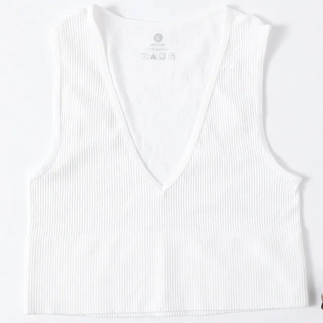 Vintage Crop Top Women Seamless Underwear Sexy Female Tanks Vest Deep V Neck Summer