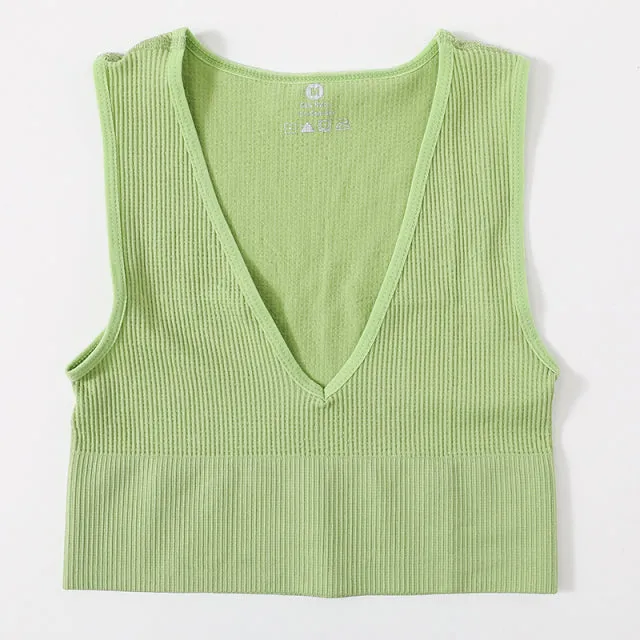 Vintage Crop Top Women Seamless Underwear Sexy Female Tanks Vest Deep V Neck Summer