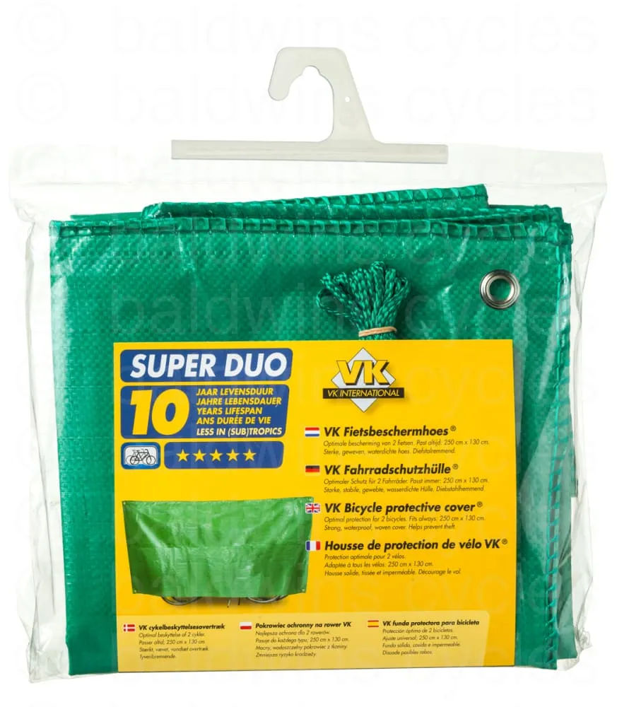 VK "Super Duo" Waterproof Lightweight Contoured Two Bicycle Cover Incl. 5m Cord in Green