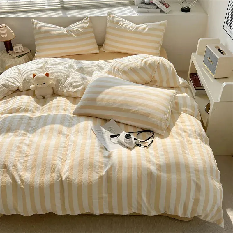 Washed Cotton Double Yarn Crepe Striped Quilt Set