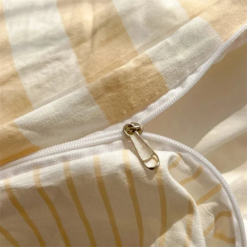 Washed Cotton Double Yarn Crepe Striped Quilt Set