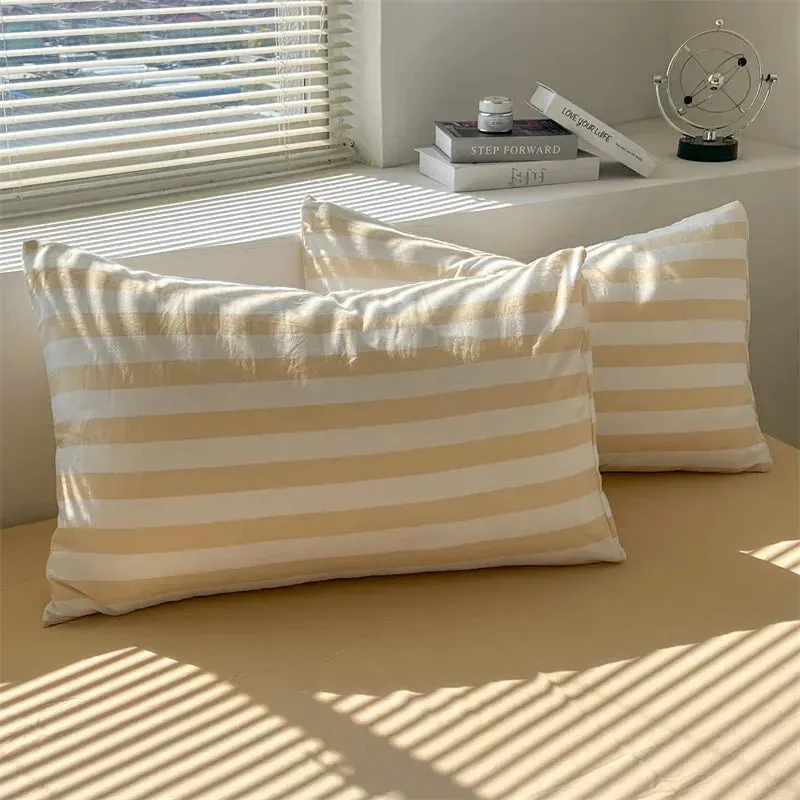 Washed Cotton Double Yarn Crepe Striped Quilt Set