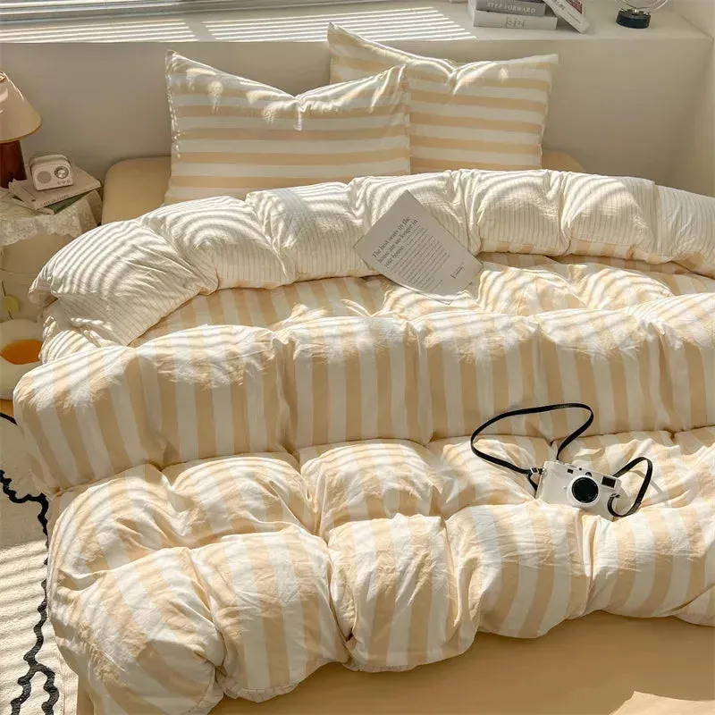 Washed Cotton Double Yarn Crepe Striped Quilt Set