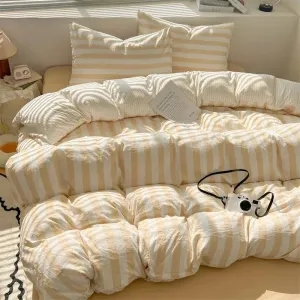 Washed Cotton Double Yarn Crepe Striped Quilt Set