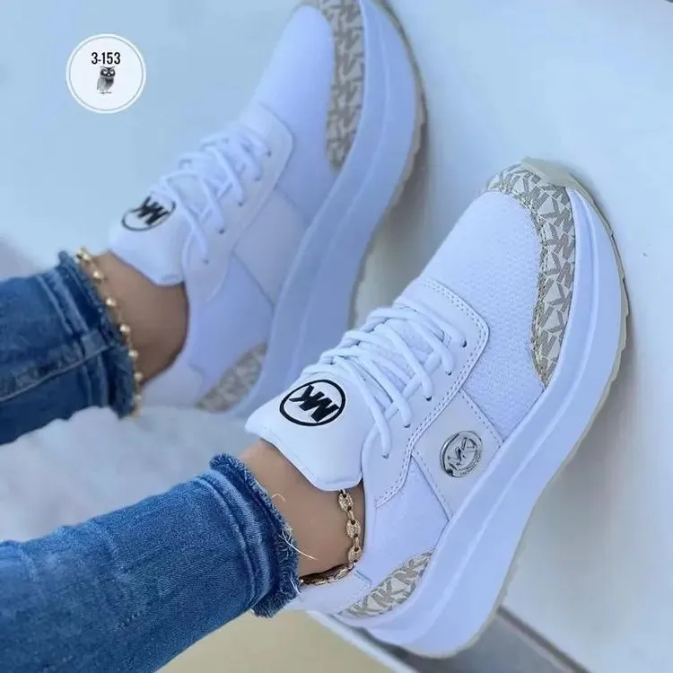 Women Wedges Sneakers Lace-Up Breathable Sports Shoes