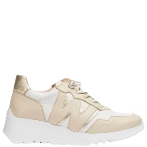 Wonders Beige & White Leather Raised Sole Sneakers