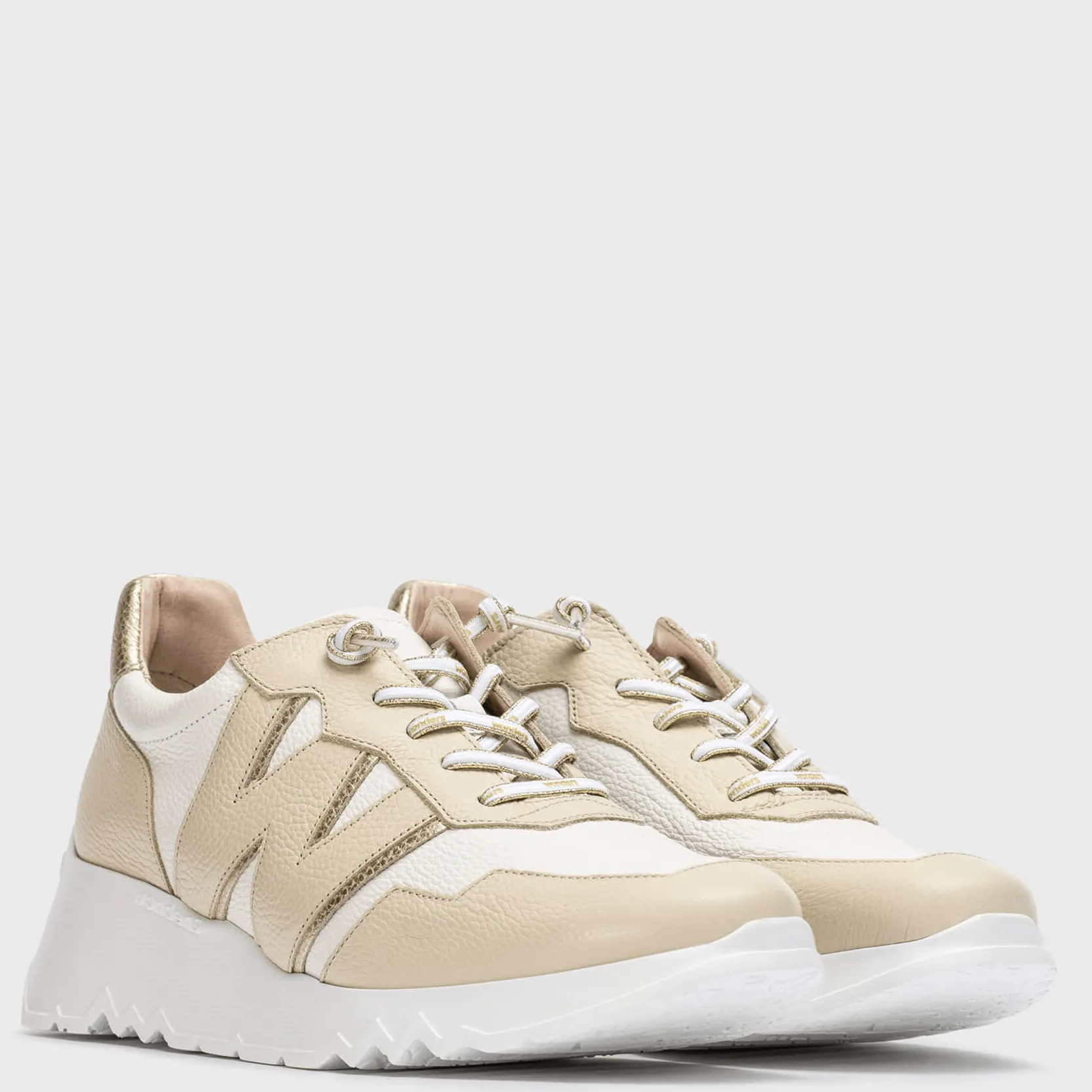 Wonders Beige & White Leather Raised Sole Sneakers