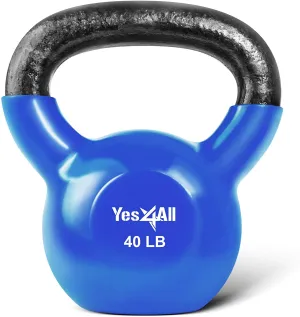 Yes4All Vinyl Coated Kettlebell Weights, Weight Available: 5, 10, 15, 20, 25, 30, 35, 40, 45, 50 Lb - Strength Training Kettlebells for Weightlifting, Conditioning, Strength & Core Training