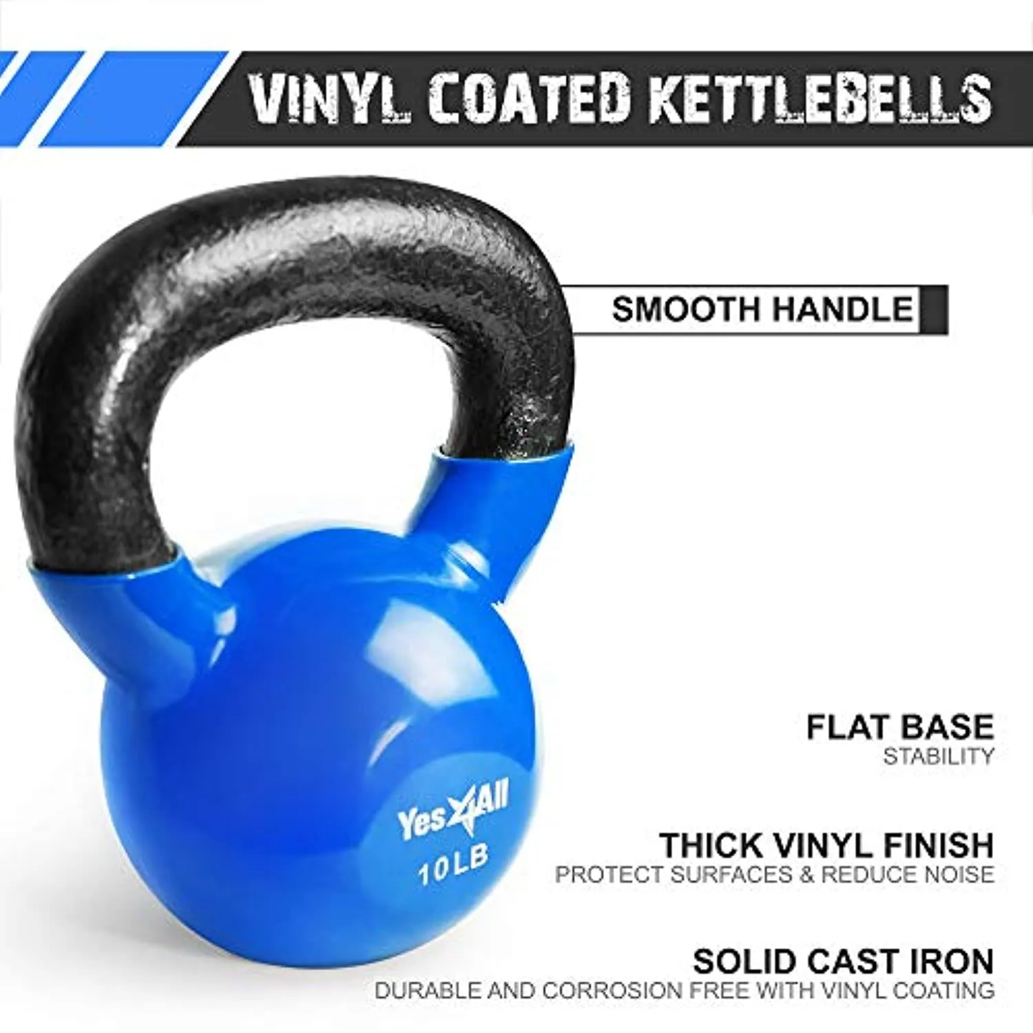 Yes4All Vinyl Coated Kettlebell Weights, Weight Available: 5, 10, 15, 20, 25, 30, 35, 40, 45, 50 Lb - Strength Training Kettlebells for Weightlifting, Conditioning, Strength & Core Training