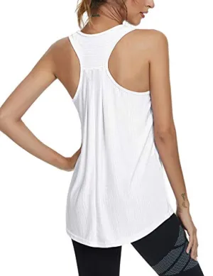Yoga Tank Tops for Women Activewear Workout Sport Tops Loose Fit Running Shirts Super Soft Silky Tops White M