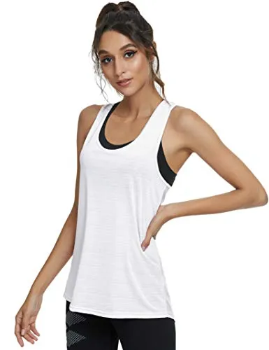 Yoga Tank Tops for Women Activewear Workout Sport Tops Loose Fit Running Shirts Super Soft Silky Tops White M