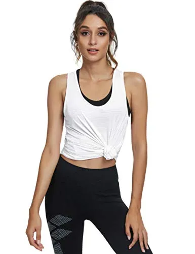 Yoga Tank Tops for Women Activewear Workout Sport Tops Loose Fit Running Shirts Super Soft Silky Tops White M