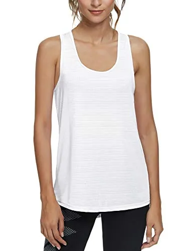 Yoga Tank Tops for Women Activewear Workout Sport Tops Loose Fit Running Shirts Super Soft Silky Tops White M