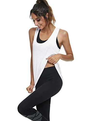 Yoga Tank Tops for Women Activewear Workout Sport Tops Loose Fit Running Shirts Super Soft Silky Tops White M