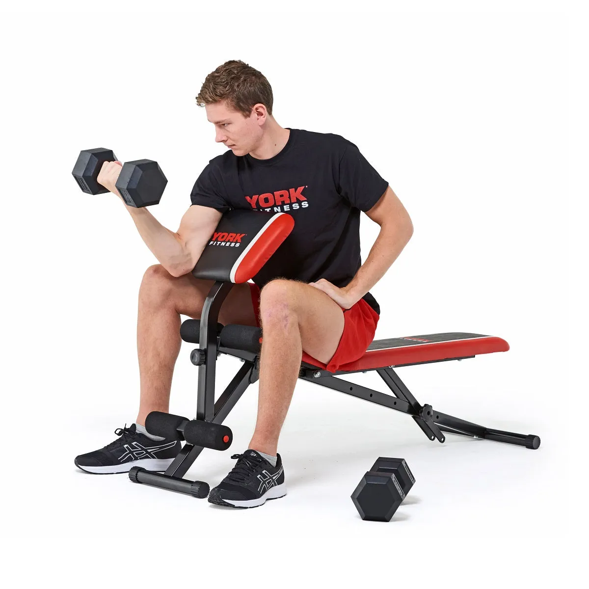 York Fitness Warrior 2 in 1 Folding Barbell & Ab Bench with Curl