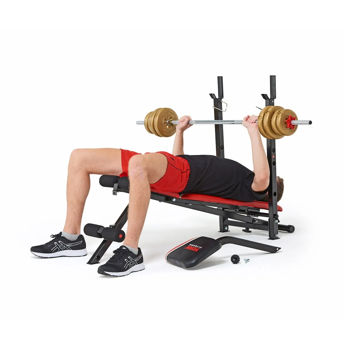 York Fitness Warrior 2 in 1 Folding Barbell & Ab Bench with Curl