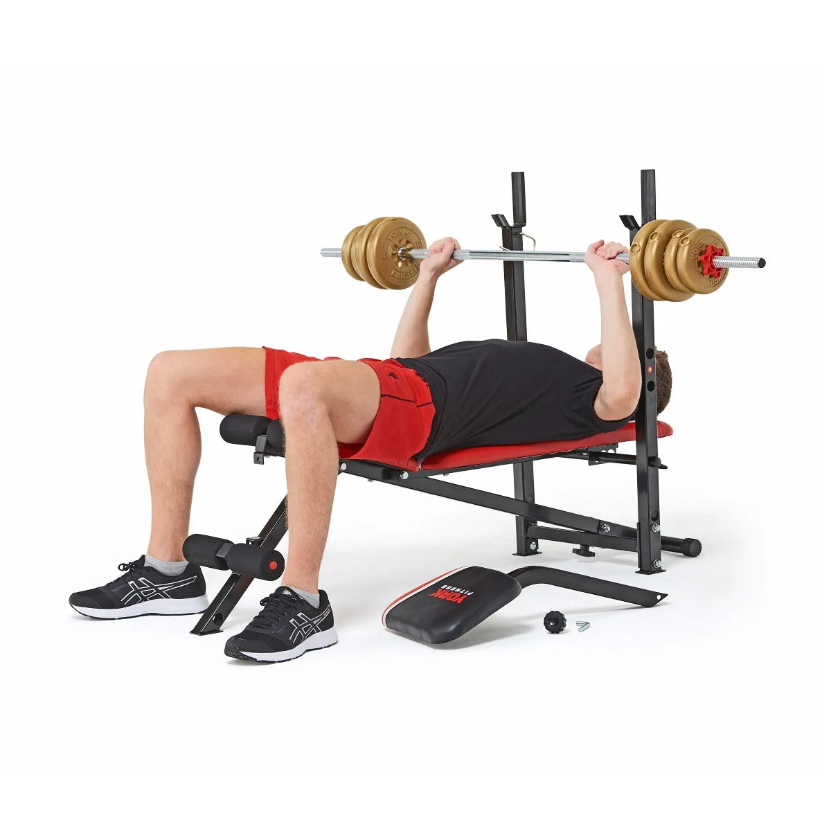 York Fitness Warrior 2 in 1 Folding Barbell & Ab Bench with Curl