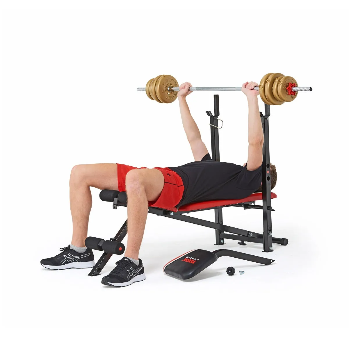 York Fitness Warrior 2 in 1 Folding Barbell & Ab Bench with Curl