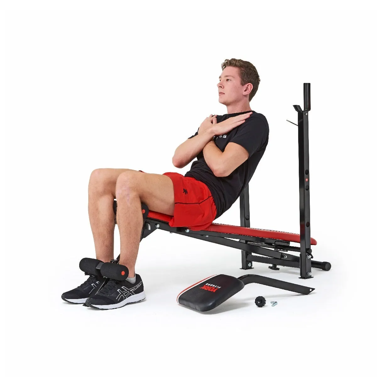 York Fitness Warrior 2 in 1 Folding Barbell & Ab Bench with Curl