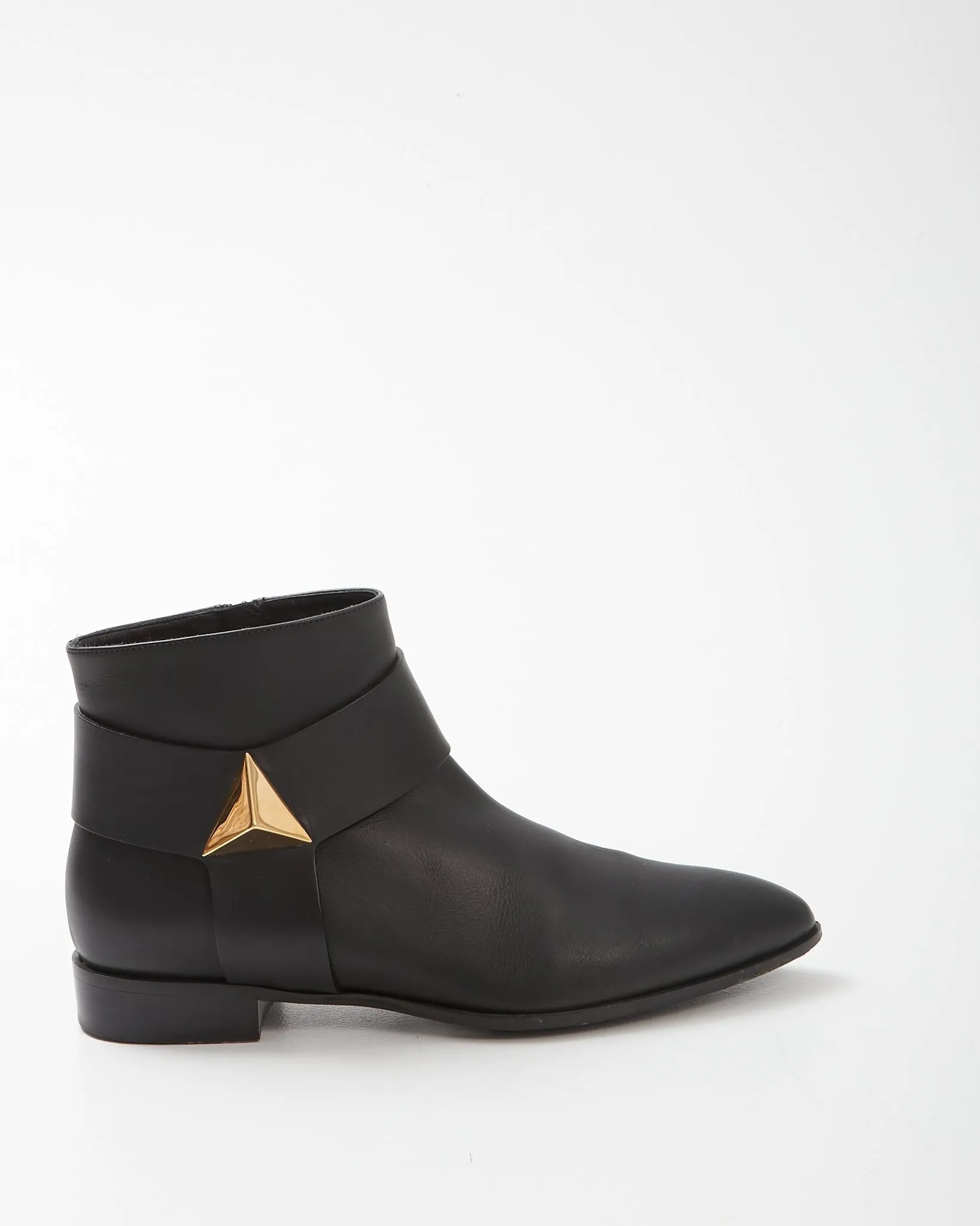 Zanotti Black Leather Gold Stud Detail Chelsea Boots- 37.5