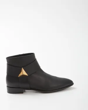 Zanotti Black Leather Gold Stud Detail Chelsea Boots- 37.5