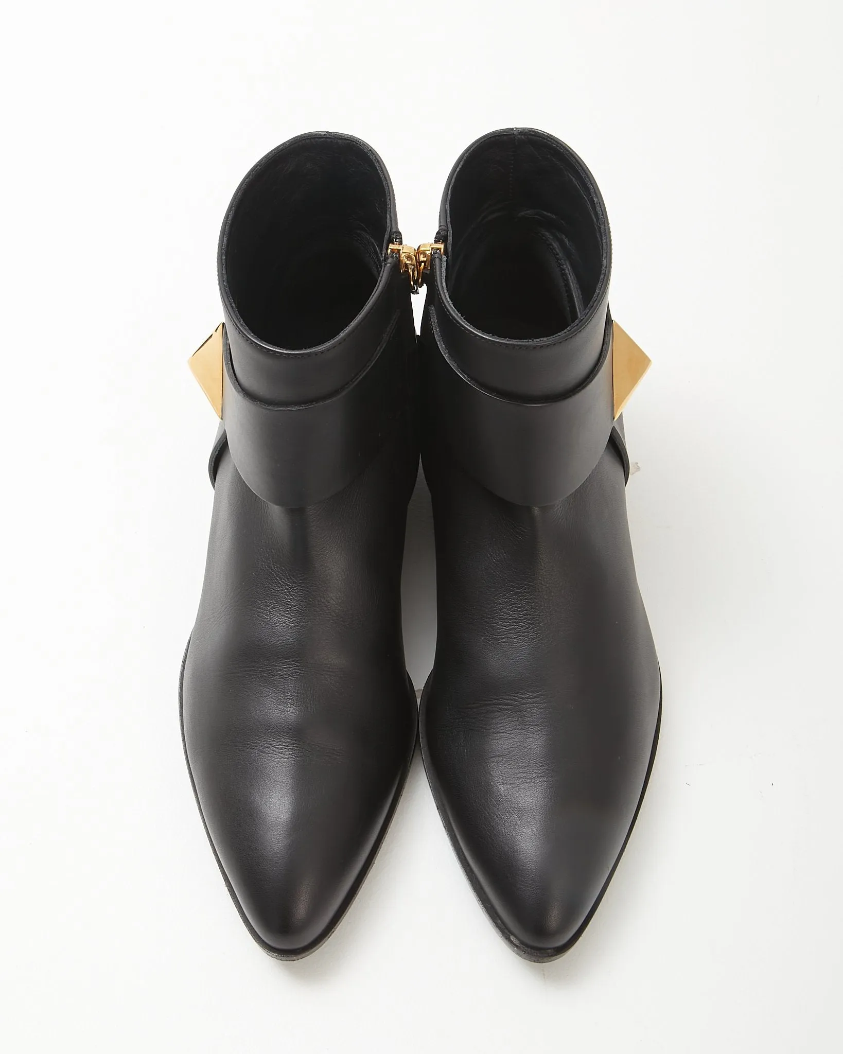 Zanotti Black Leather Gold Stud Detail Chelsea Boots- 37.5