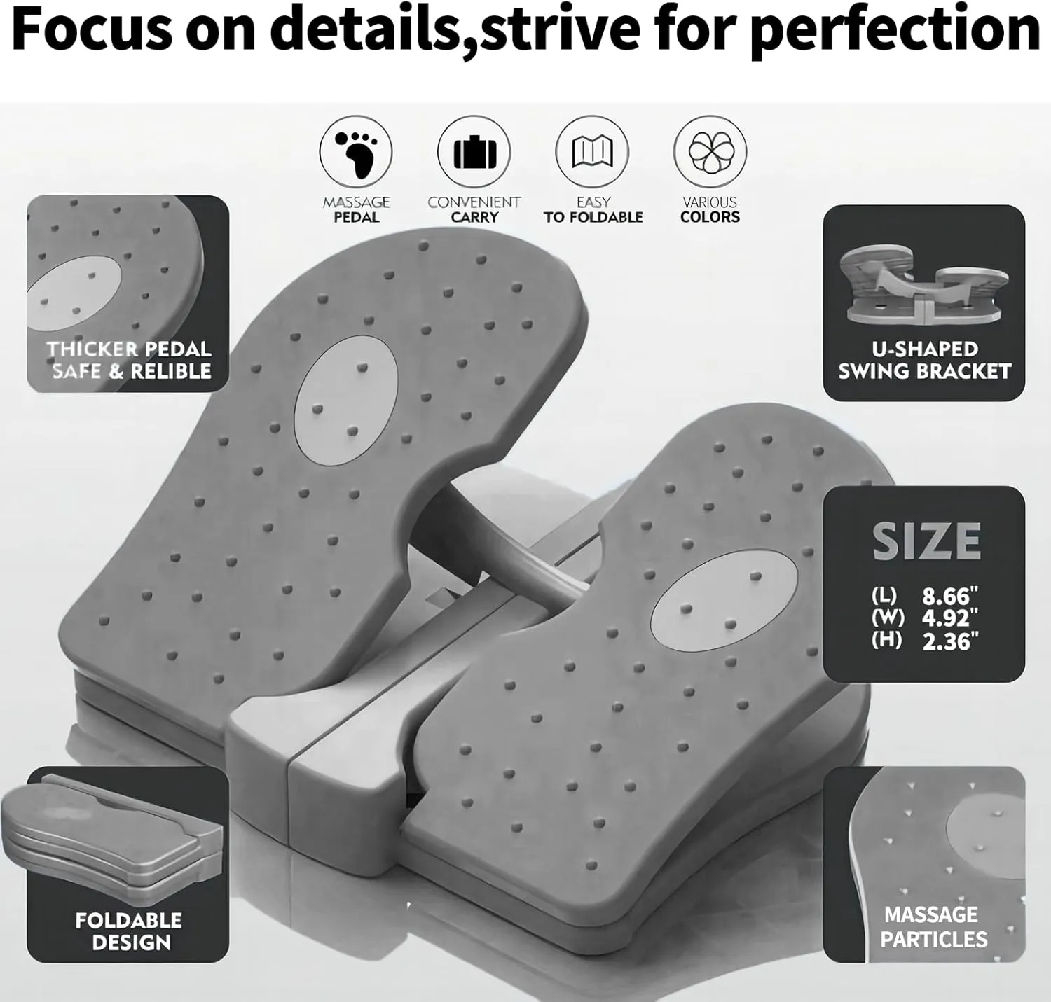 ZUFUMI Mini Foldable Leg Exerciser Portable Foot Pedal Exercise Machine GREY